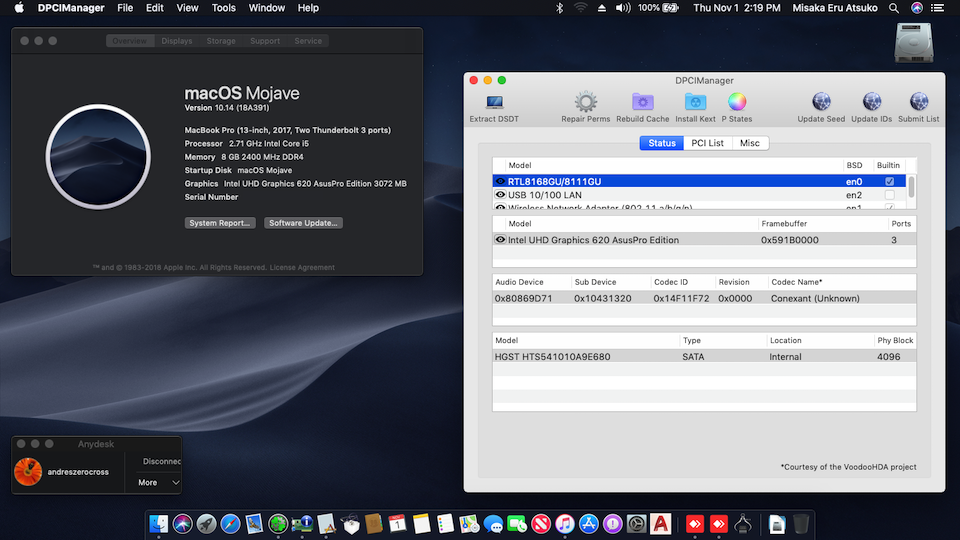 Success Hackintosh macOS Mojave 10.14 Build 18A391 at Asus A456UR-GA091D
